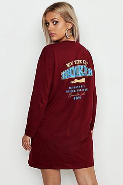 Boohoo Plus Slogan Long Sleeve T-shirt Dress