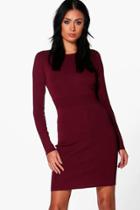 Boohoo Lola Ribbed Detail Knitted Bodycon Dress Wine