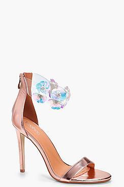 Boohoo Poppy Floral Embellished Perspex 2 Part Heels
