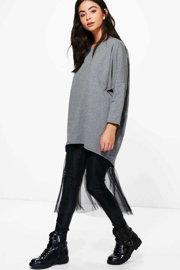 Boohoo Michelle Oversized Batwing Sweatshirt Grey