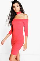 Boohoo Alessia Choker Off Shoulder Mini Dress Orange