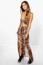 Boohoo Theodora Snake Knot Front Split Maxi Dress Multi