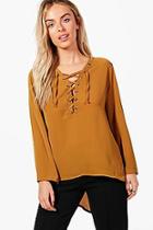 Boohoo Cara Eyelet Lace Up Blouse