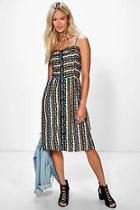 Boohoo Daisy Strappy Button Through Print Dress