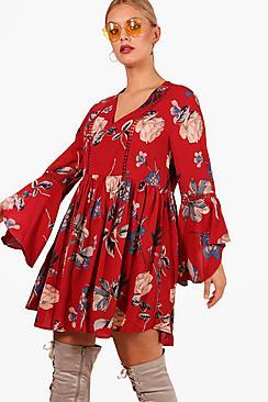 Boohoo Plus Alicia Ladder Trim Ruffle Detail Sleeve Dress