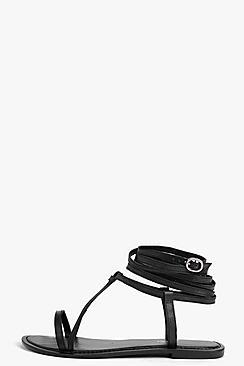 Boohoo Boutique Orla Wrap Strap Leather Ghillie Sandal