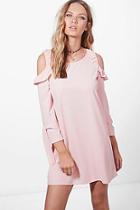 Boohoo Rita Cold Shoulder Ruffle Dress