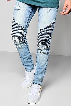 Boohoo Blue Wash Biker Jean In Slim Fit