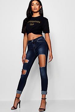 Boohoo Demi High Waisted Ripped Skinny Jeans