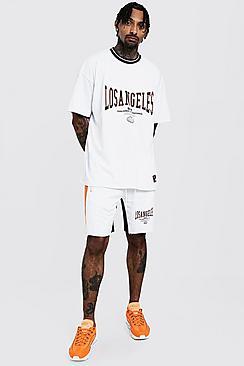 Boohoo Oversized T-shirt & Short Set With La Print