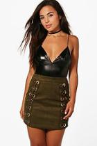 Boohoo Petite Becca Suedette Lace Up Mini Skirt