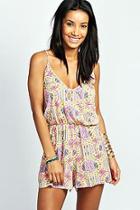 Boohoo Pheobe Neon Paisley Strappy Cross Front Playsuit