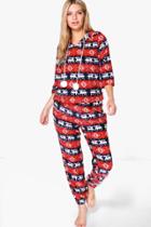 Boohoo Leah Plush Fairisle And Reindeer Hood Twosie Navy