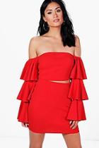 Boohoo Frankie Frill Off Shoulder Crop&skirt Co-ord