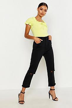Boohoo Washed Black Distressed High Rise Mom Jean