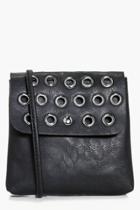 Boohoo Rachel Eyelet Flap Cross Body Bag Black