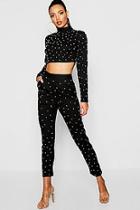 Boohoo Woven Pearl Long Sleeve Crop Top + Tapered Trouser Co-ord