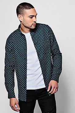 Boohoo Slim Fit Geo Print Long Sleeve Shirt