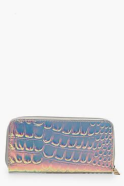Boohoo Holographic Croc Ziparound Purse
