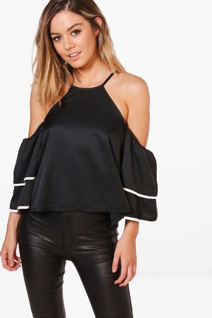 Boohoo Petite Laurie Ruffle Sleeve Cami Top Black