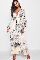 Boohoo Mimi V Neck Rouched Sleeve Floral Maxi Dress