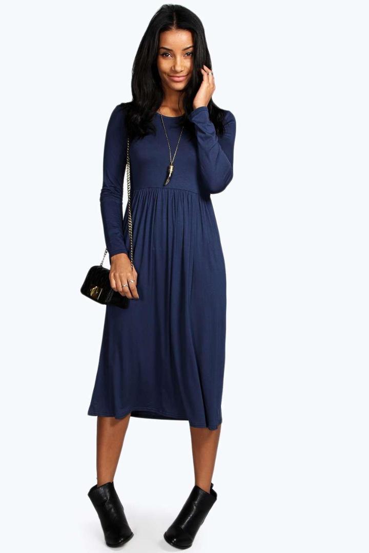 Boohoo Mia Long Sleeve Midi Dress Ink