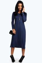 Boohoo Mia Long Sleeve Midi Dress Ink