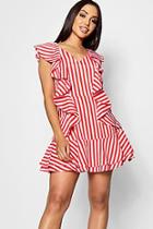 Boohoo Ruffle Stripe Drop Hem Mini Dress