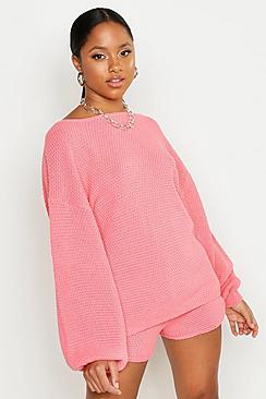 Boohoo Knitted Slash Neck Short Set