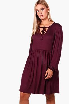 Boohoo Plus Lilly Long Sleeve Skater Dress