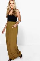 Boohoo Plus Rae Pocket Front Jersey Maxi Skirt Olive