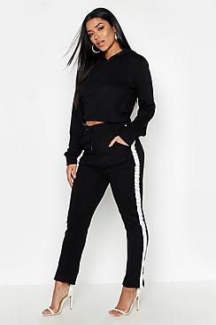 Boohoo Cropped Oversized Hoody And Side Stripe Panel Tracksuit