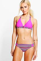 Boohoo Sadie Aztec Contrast Enhance Triangle Bikini Pink