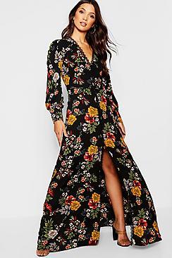 Boohoo Crochet Trim Tonal Floral Button Front Maxi Dress
