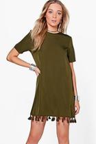 Boohoo Sophia Crewneck Tassel Bottom Shift Dress