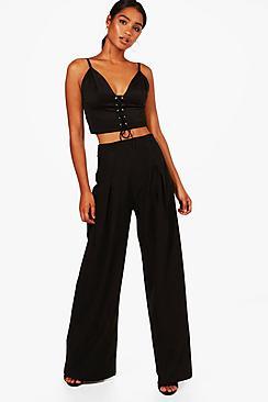Boohoo Emily Pleat Front Wide Leg Trouser