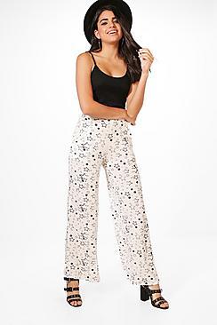 Boohoo Liberty Monochrome Star Print Wide Leg Trousers