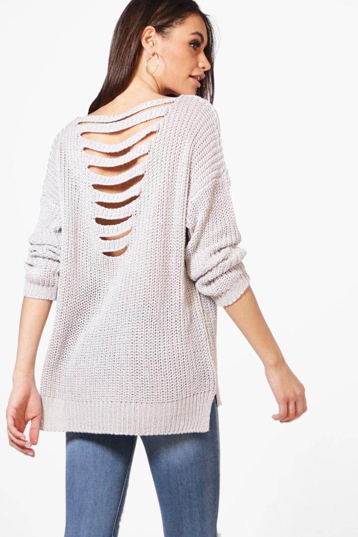 Boohoo Georgina Open Back Jumper Grey