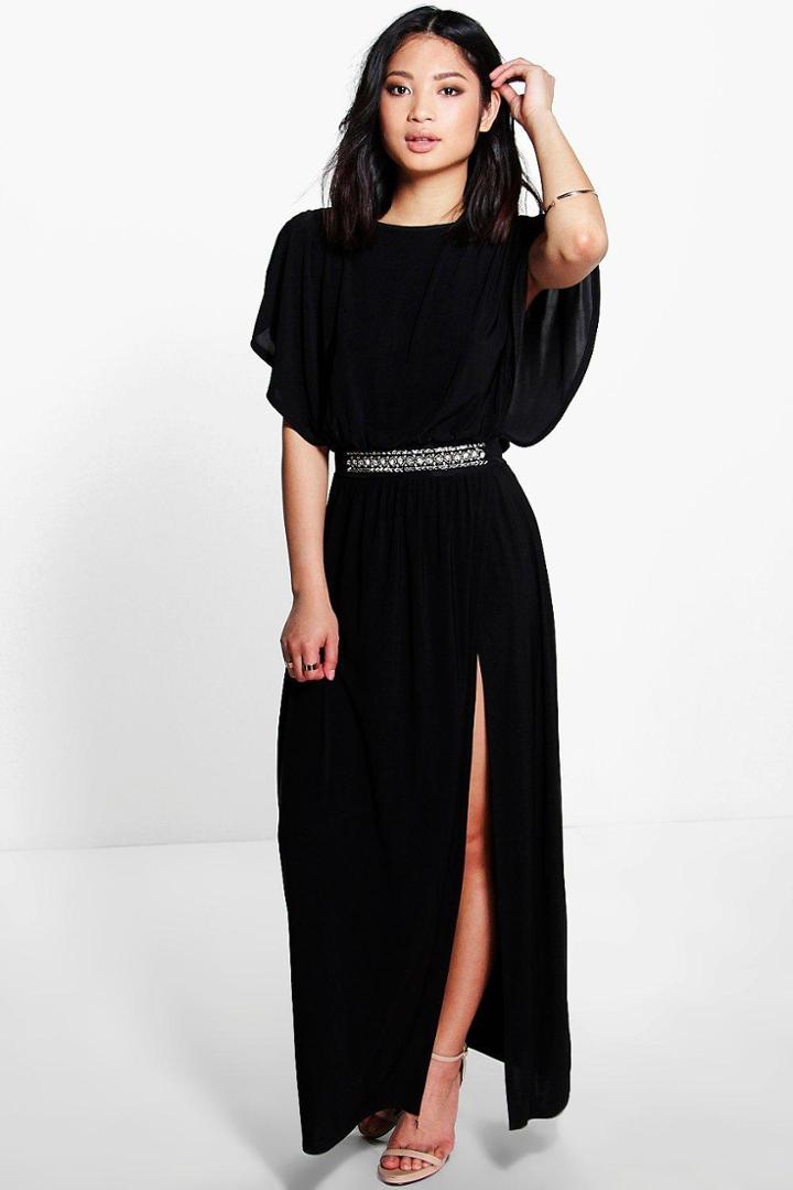 Boohoo Petite Suzanne Trim Detail Drape Maxi Dress Black