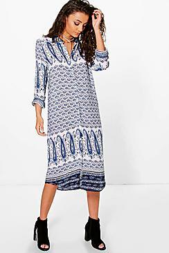 Boohoo Tall Nelda Paisley Printed Shirt Dress