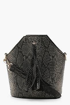 Boohoo Snake Tassel Cross Body Bag