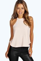 Boohoo Petite Eva High Neck Strap Top Nude