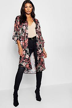 Boohoo Satin Bubble Contrast Collar Kimono
