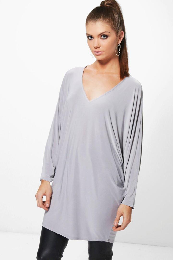 Boohoo Tall Georgia Oversized Slinky Tunic Silver