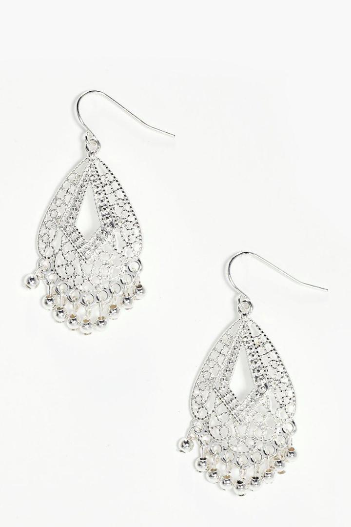 Boohoo Vanessa Boho Filigree Beaded Earrings Silver