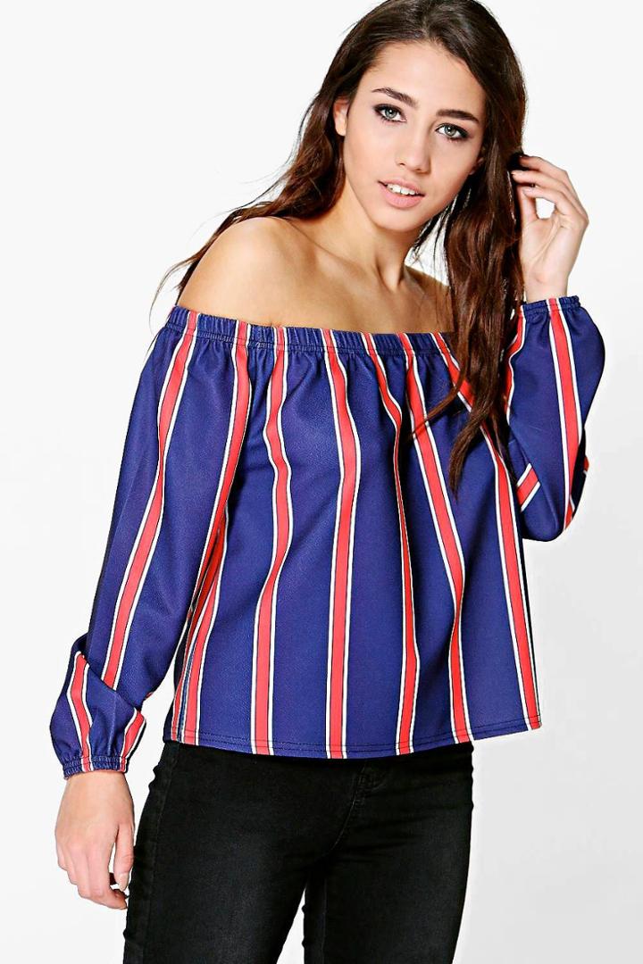 Boohoo Tara Striped Bardot Top Multi