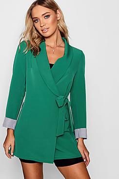 Boohoo Alice Stripe Cuff Longline Wrap Blazer