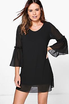 Boohoo Kayley Woven Sheer Frill Sleeve Shift Dress