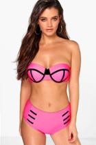 Boohoo Havana Colour Block Underwired High Waist Bikini Pink