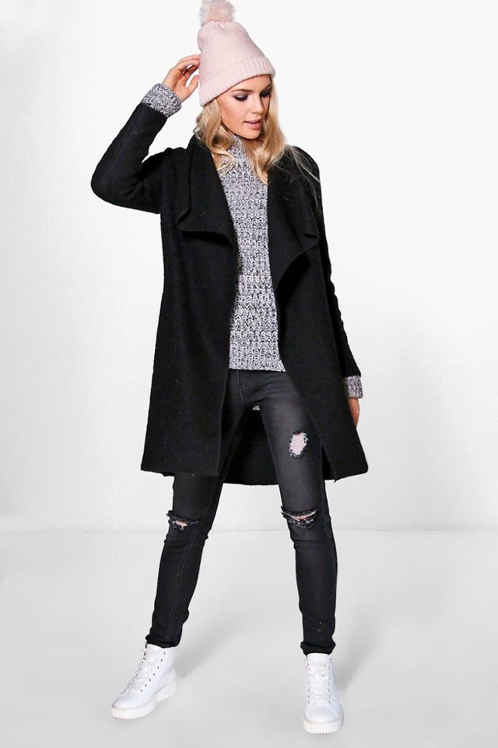 Boohoo Alisha Waterfall Chuck On Coat Black